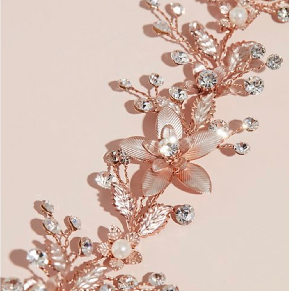 DAVID'S BRIDAL Rose Gold Crystal Floral Sash